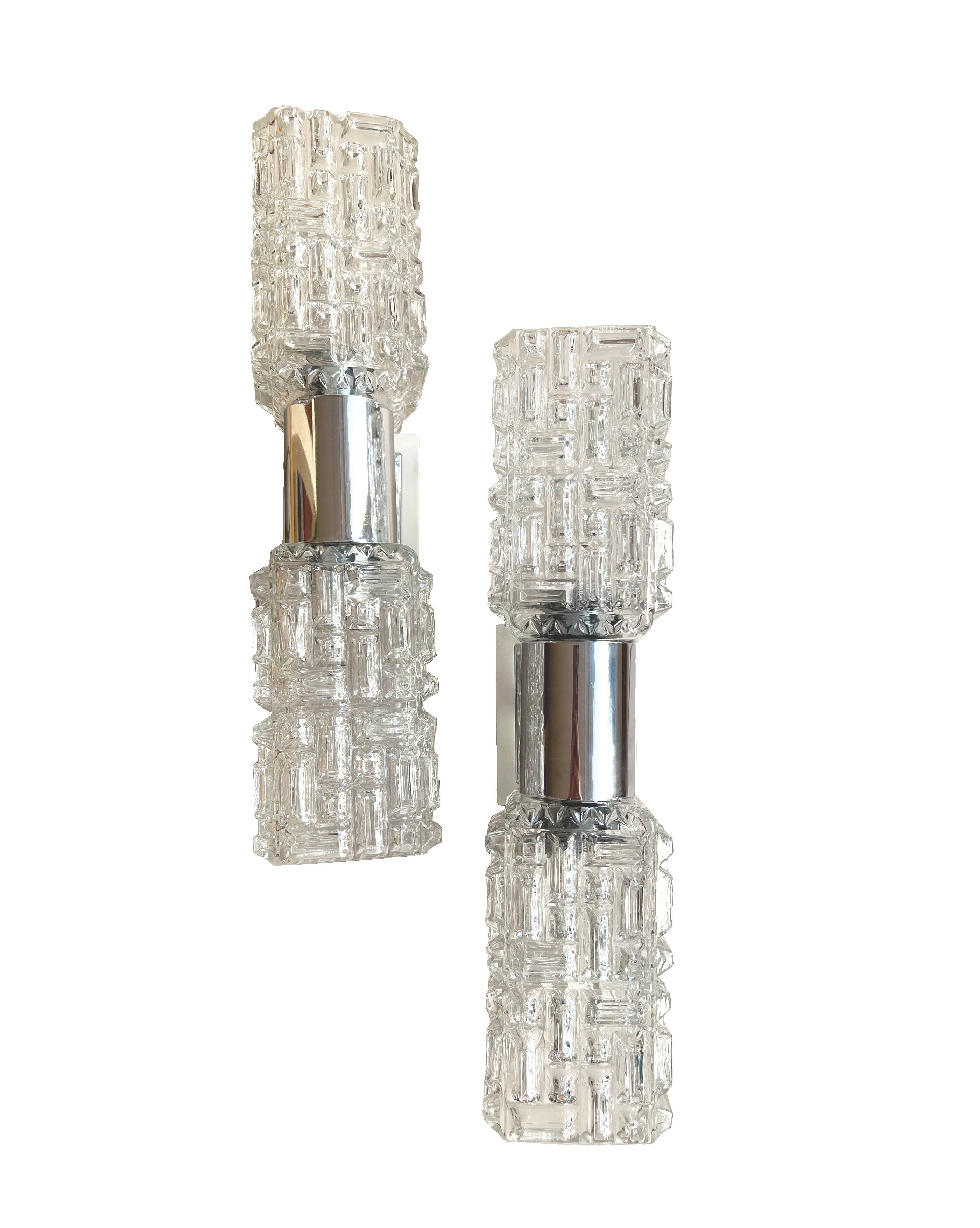70s Faceted Crystal Pair of Sconces by Targetti Sankey
