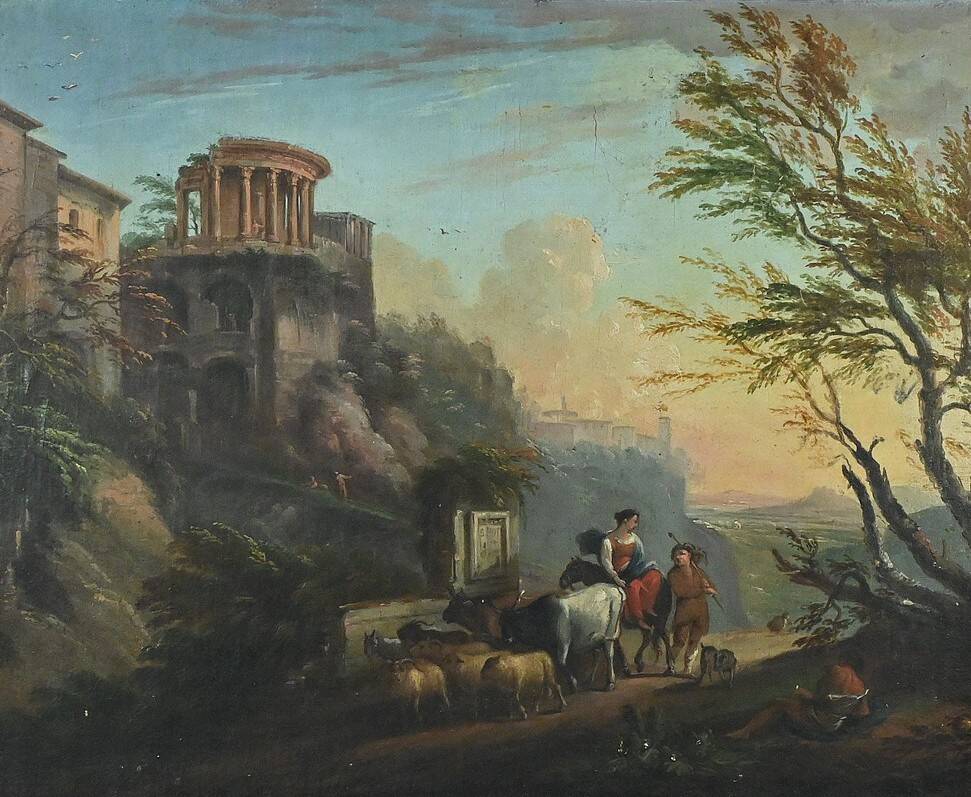 Painting “The Temple of Tivoli”, Italy – Late 19th century