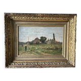 Adrien Jacques Sauzay (1841-1928) L’entrée du village - Huile Sur Panneau D’acajou
