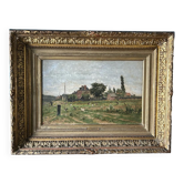 Adrien Jacques Sauzay (1841-1928) The entrance to the village - oil on mahogany panel