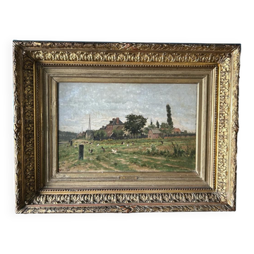 Adrien Jacques Sauzay (1841-1928) The entrance to the village - oil on mahogany panel