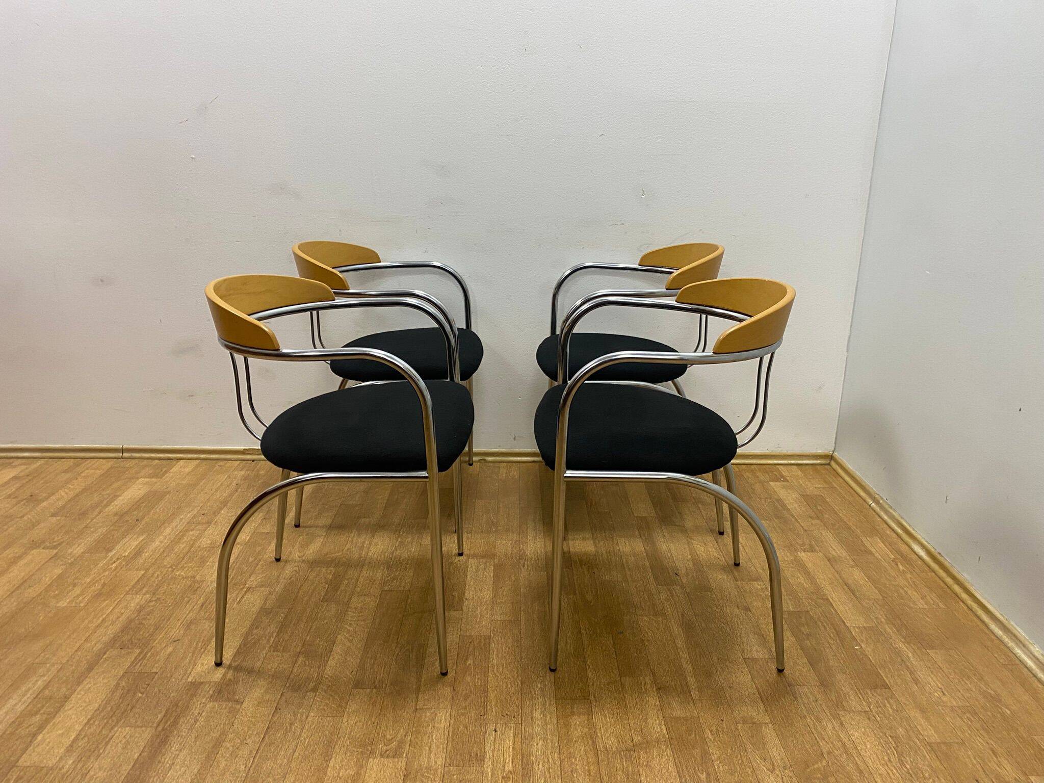 Ensemble de salle à manger, milieu du siècle, cadre en tube de chrome, années 1970