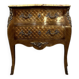 Louis XV style curved lady's chest of drawers in marquetry, 19th century period