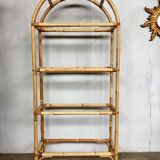 Library in burr rattan wicker natural bamboo old 1950