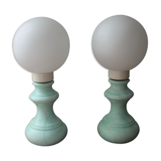 Paire de lampes vintage des années 60 en albatre et globe boule opaline