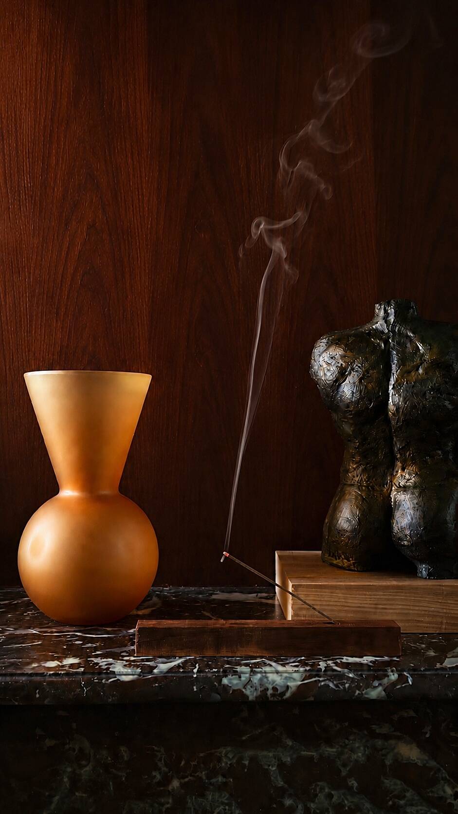 Vintage orange glass paste vase