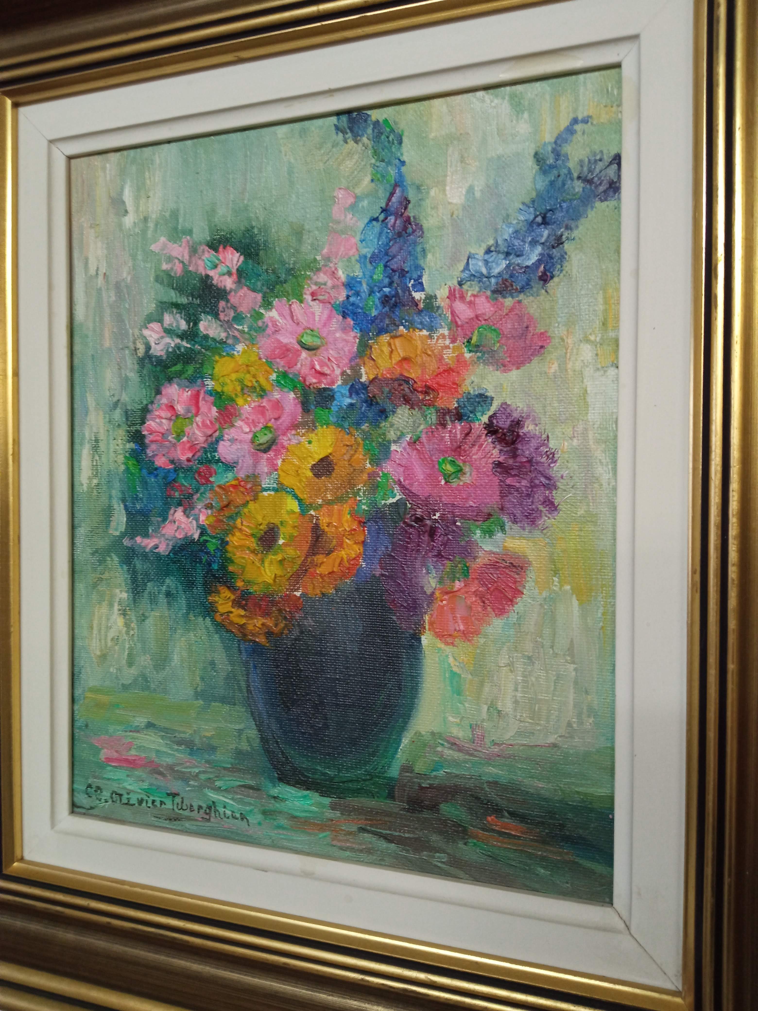 Oil on canvas bouquet of flowers signed