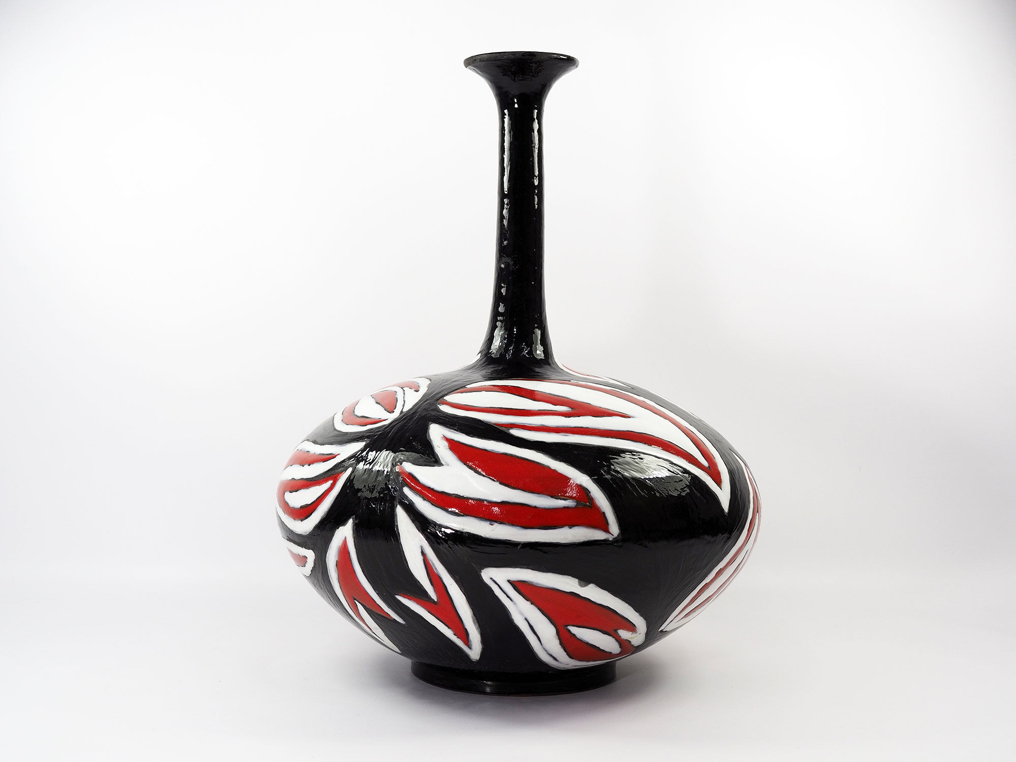 Studio pottery ceramic hand painted glaze vase circa 1970