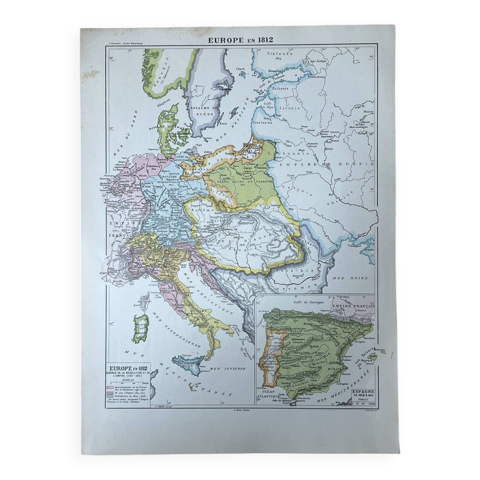 Original map of Europe in 1812 37x27cm (1908)
