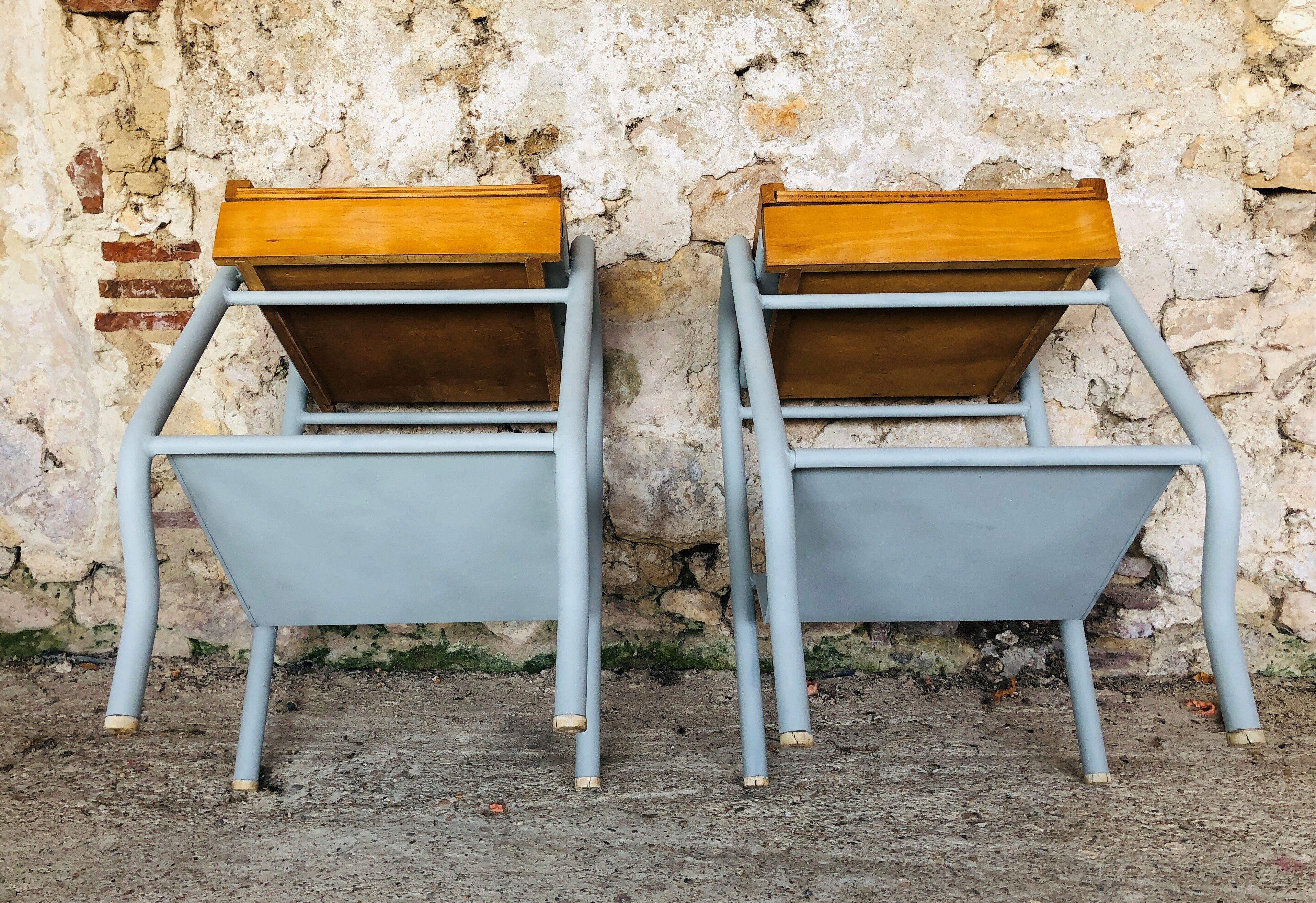 Pair of wooden and metal bedsides 50/60