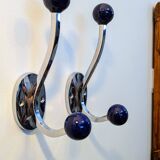 Pair of vintage chrome and blue coat hooks