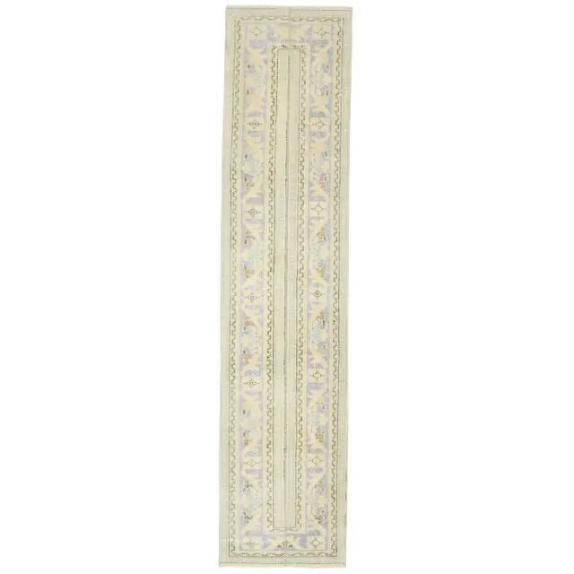 Vintage Turkish Oushak Handmade Wool Cotton Beige Runner Rug 71x315