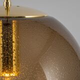 Large smoked glass ball pendant by Limburg with brass, Germany, 1970s.