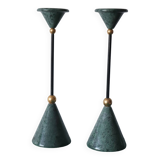 Two vintage marble and brass candlesticks