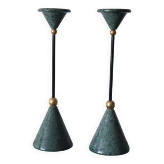 Two vintage marble and brass candlesticks