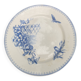 Collectible flat plate, ironstone, malaca, bird, butterfly and flower motif, made in France