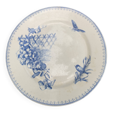 Assiette plate de collection, terre de fer, malaca,motif d'oiseau,papilon et fleurs, made in france