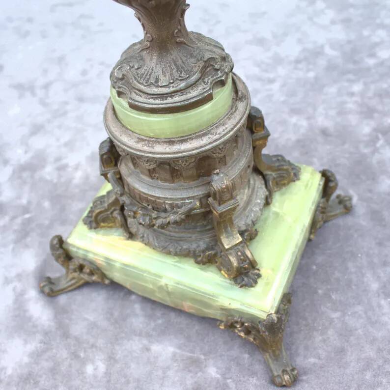 Pair of antique French Art Nouveau bronze vases on a marble base, fireplace decoration, 1800s, Châteaucore cassolettes, unique piece.