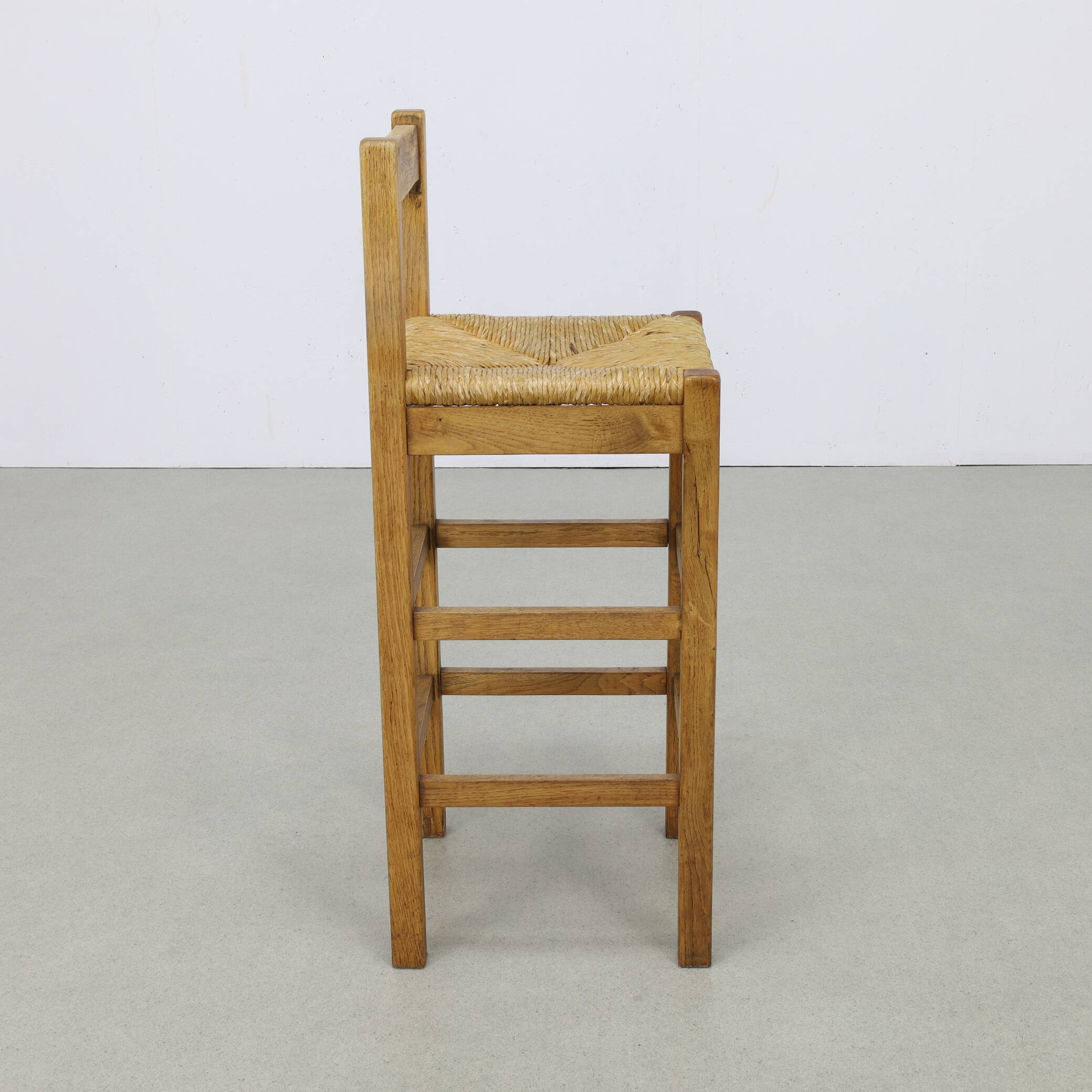 Tabourets de bar vintage en chêne et rotin, années 1970, lot de 4