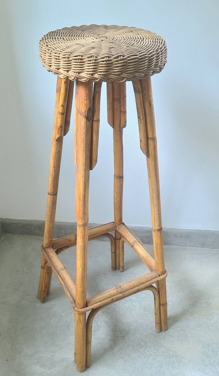 Vintage bamboo rattan wicker plant holder