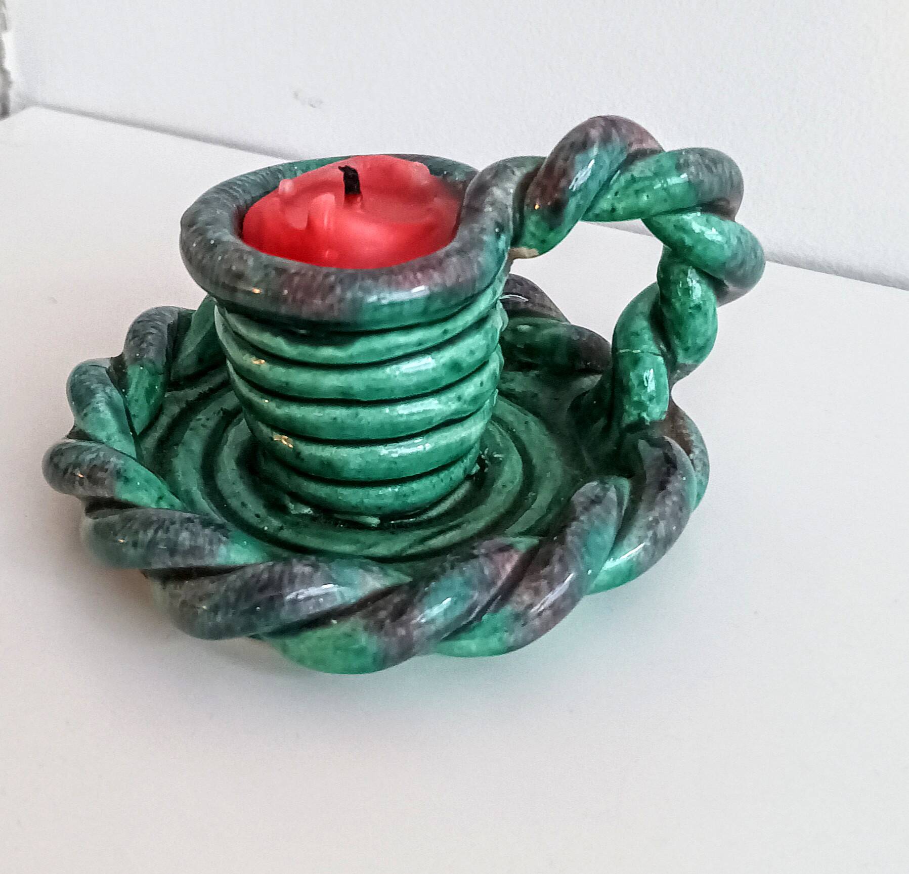 Quimper braided ceramic candle holder signed
