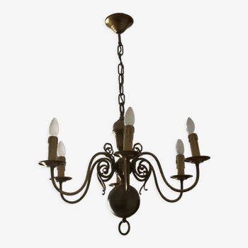 Solid Dutch bronze chandelier with two appliques