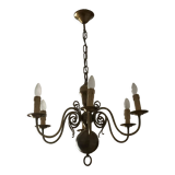 Solid Dutch bronze chandelier with two appliques