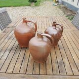 3 Old Calvados Jugs in Brown Glazed Stoneware