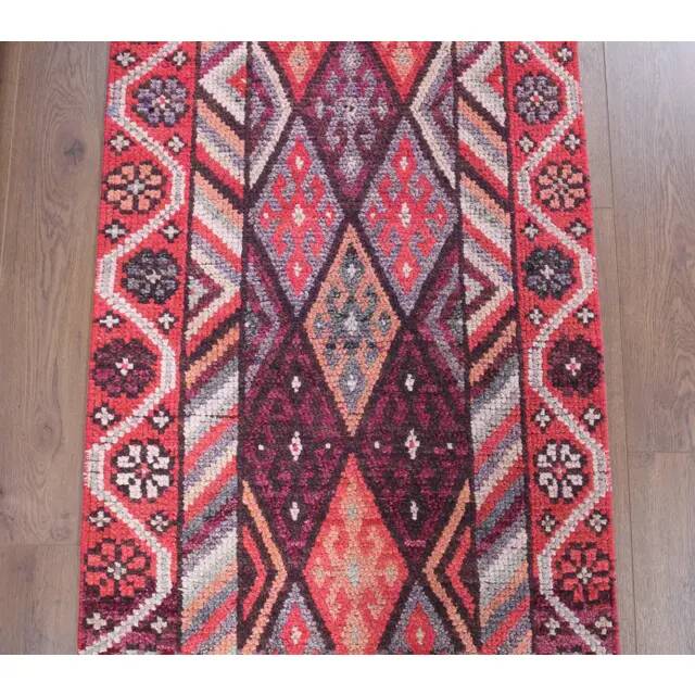 Vintage Turkish Oushak Handmade Wool Cotton Pink Runner Rug 80x317
