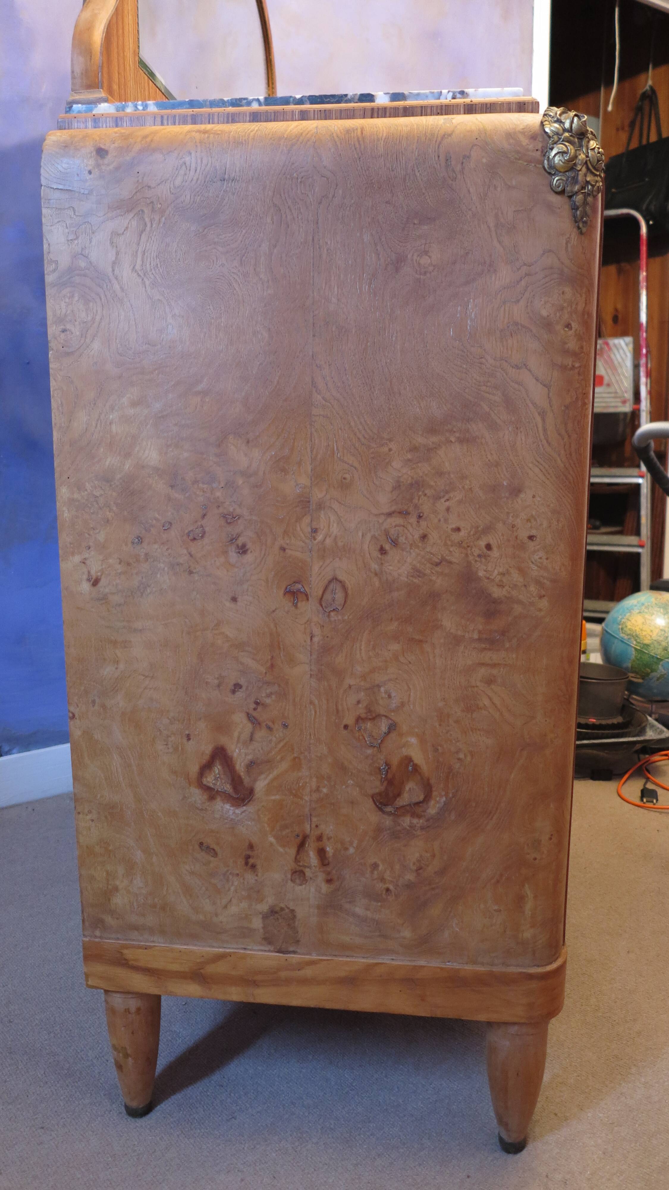1925 sideboard with two doors, two drawers and beveled mirror, marble top