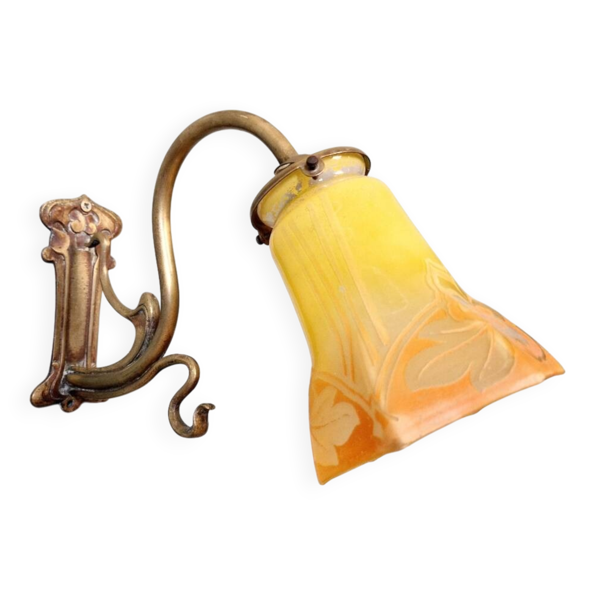 Art Nouveau wall light in bronze and satin glass, 1910s