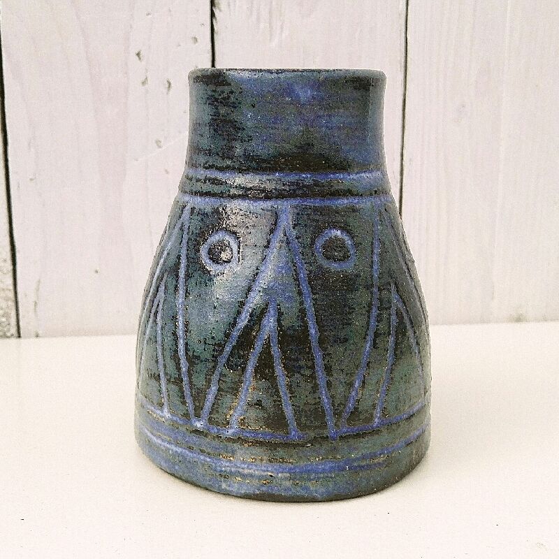 Scarified ceramic vase by Olivier Pettit vintage