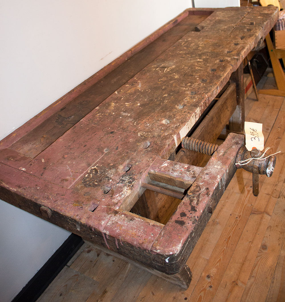 Old solid industrial wooden workbench 2 meters wide
