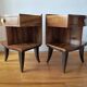 Pair of Art Deco bedside tables with flame veining, 1930s.