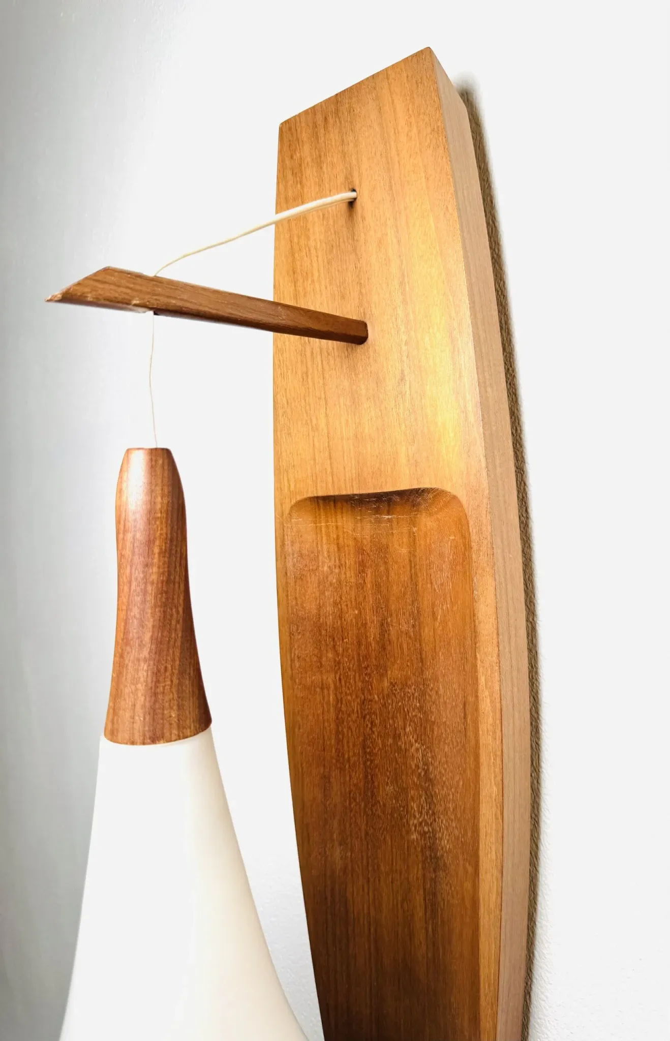 Floating Wall Lamp In Wood & Matt Opal Glass By Philips, The Netherlands, 1950S