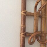 Porte manteau en rotin avec miroir, années 60