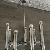 Large vintage chandelier stainless steel 1970
