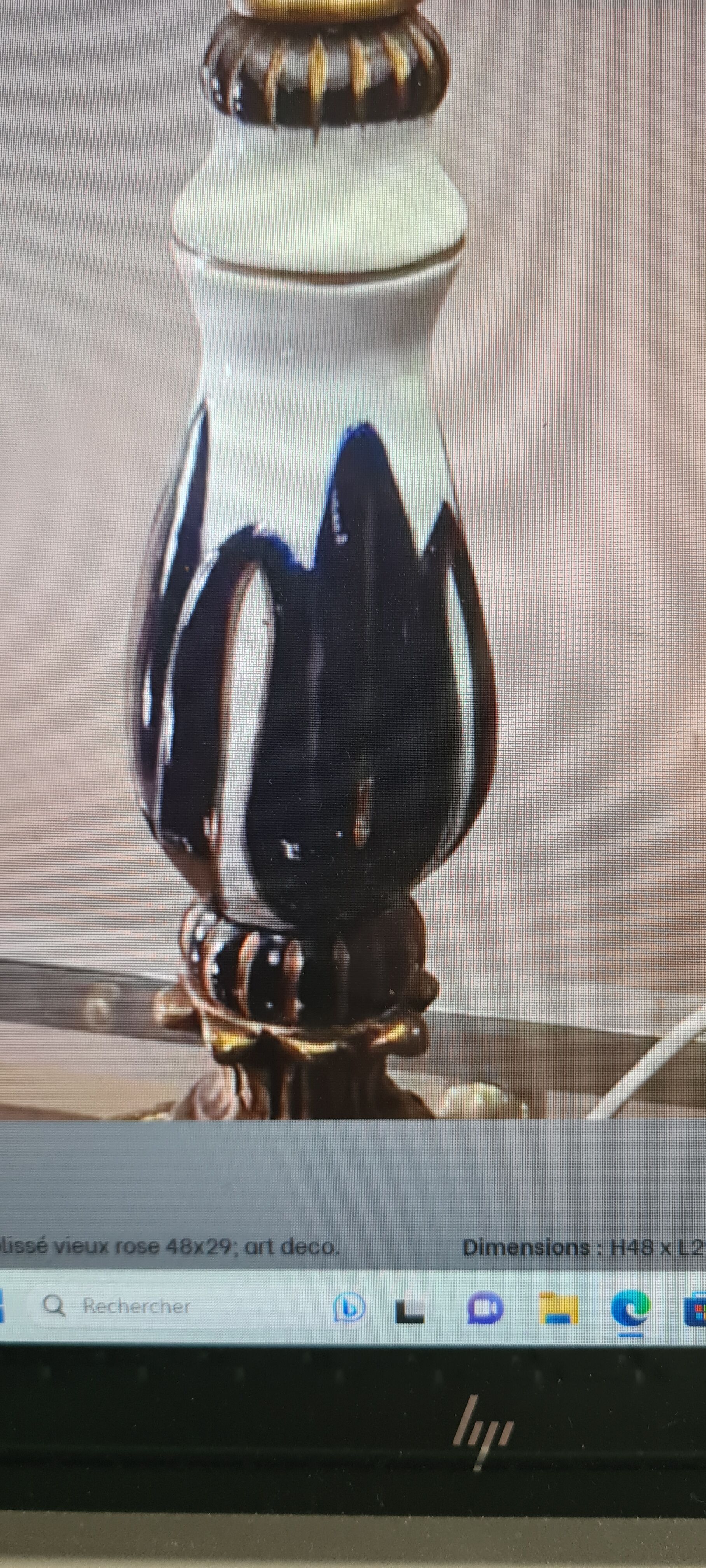 Ceramic and bronze foot lamp, pleated lampshade old pink 48x29 art deco