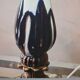Lampe pied céramique et bronze, abat  jour plissé vieux rose 48x29  art deco