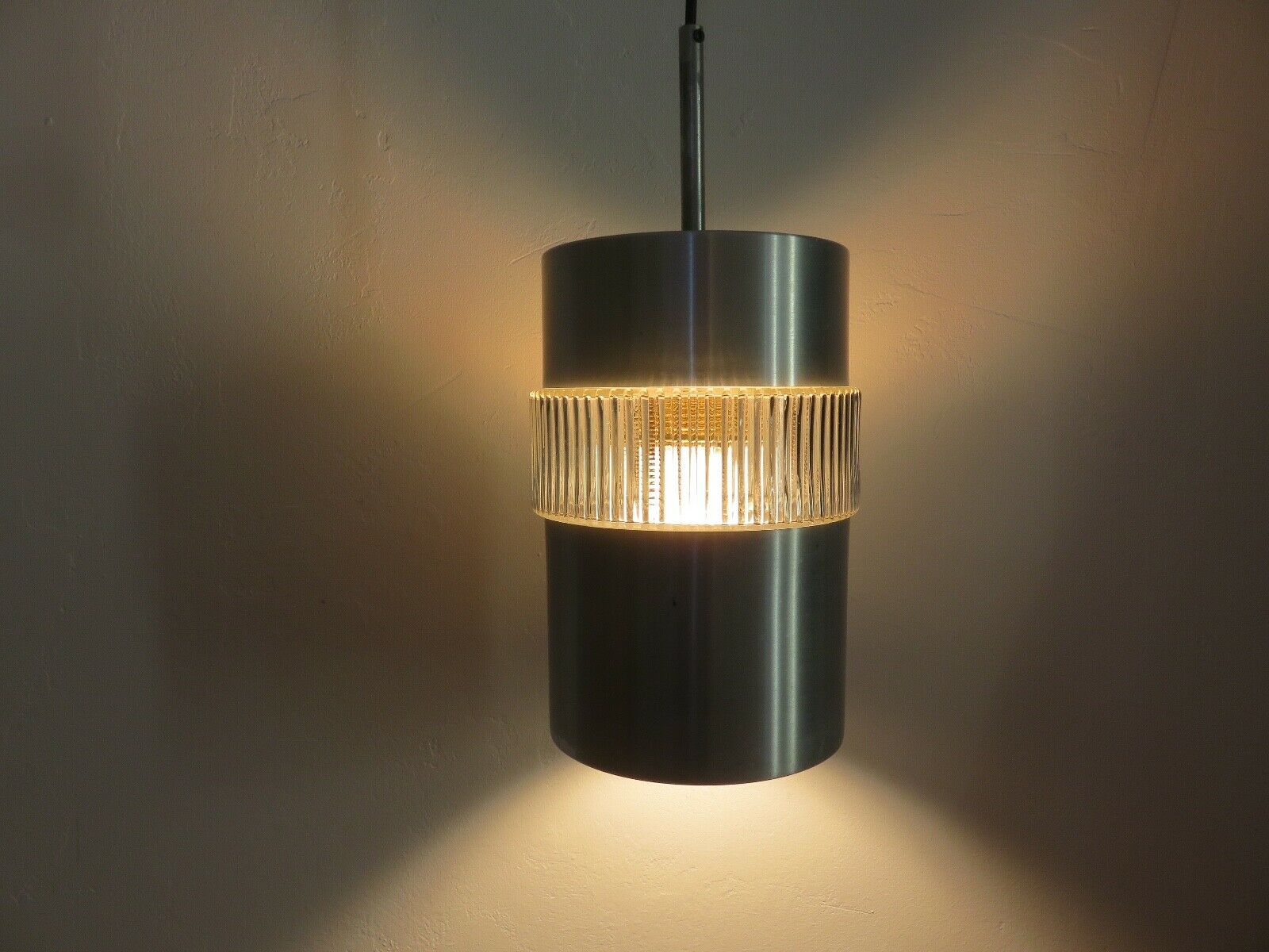 Scandinavian hanging lamp in glass and brushed aluminum 60s 70s