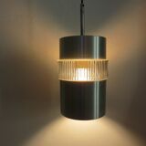 Scandinavian hanging lamp in glass and brushed aluminum 60s 70s