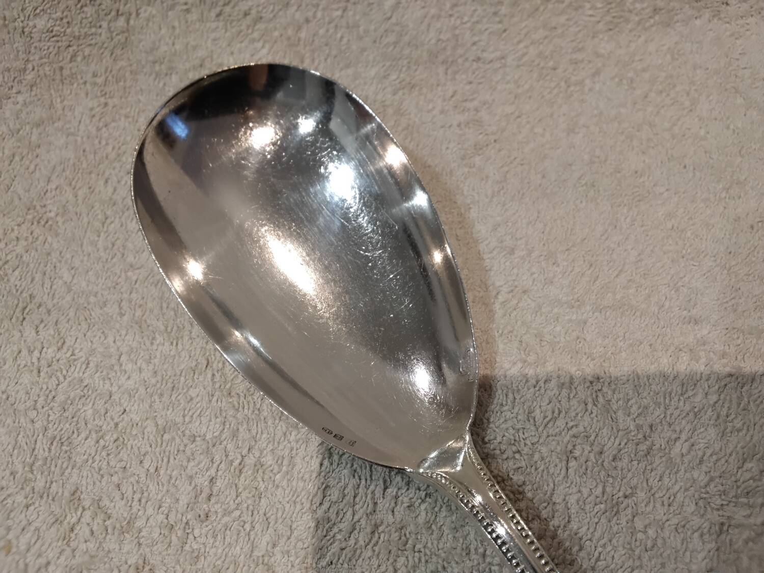 Silver-plated rice serving scoop by Christofle, "Pearls" pattern