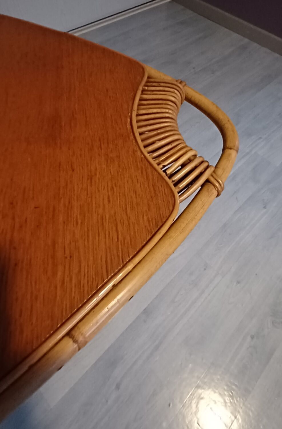 1960s rattan and wood coffee table
