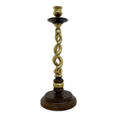 Large antique brass candle stick with wooden details, 1930s