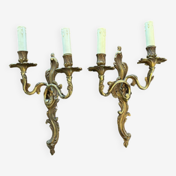 Pair of Louis XV Style wall lights in gilded bronze