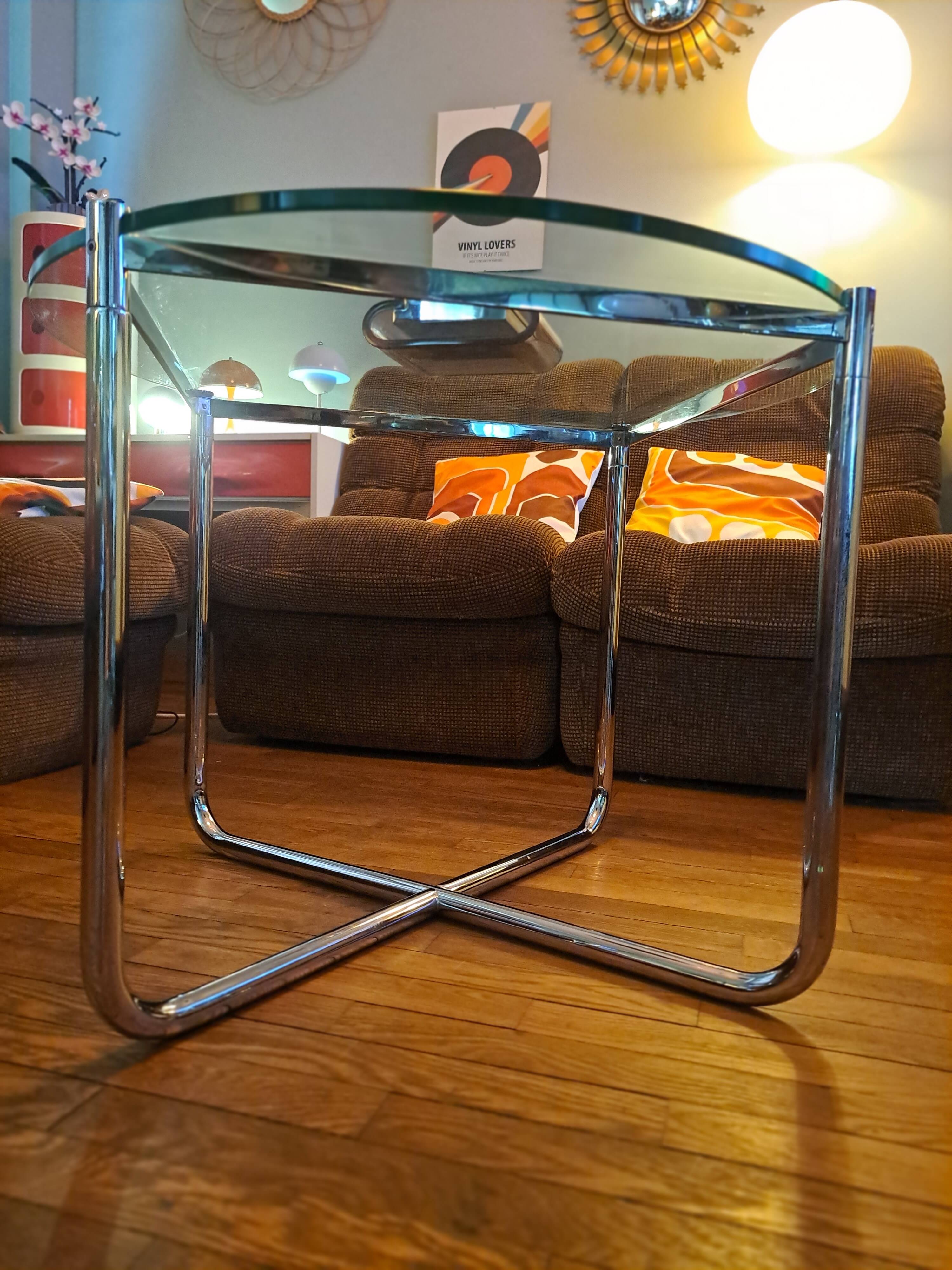Van Der Rohe Italy Bauhaus' MR coffee table, occasional glass/chromed steel