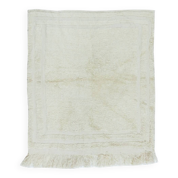 Vintage Minimalist Hand-Knotted Turkish Tulu Accent Rug Made Of Natural Beige Wool
