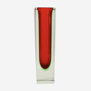 Vase en verre de Murano, rouge et vert immergé