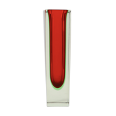 Murano glass vase, submerged red and green