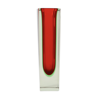 Vase en verre de Murano, rouge et vert immergé